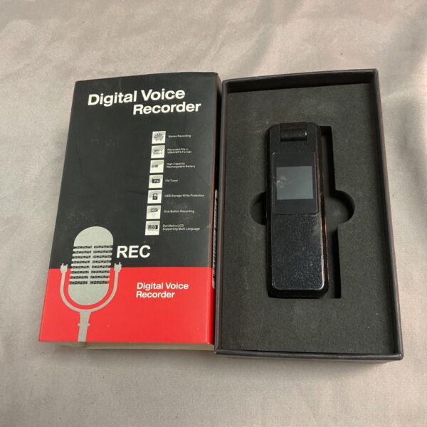 Black digital voice recorder for audio recording and collection.