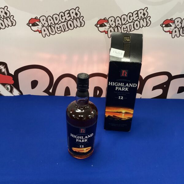 Bottle of Highland Park 12 year old single malt Scotch whisky.