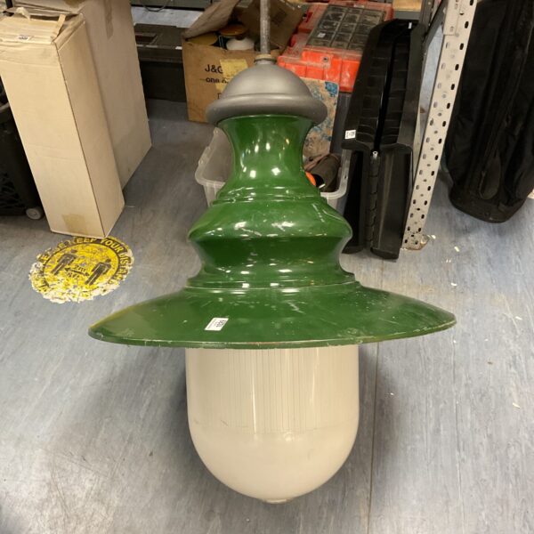 Large green industrial shatterproof lights for vintage decor.