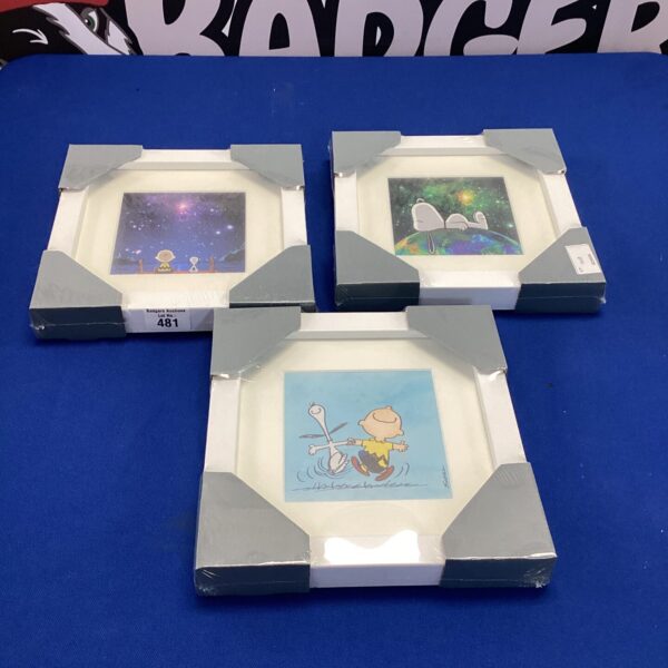Lot of three colourful Snoopy canvas prints for wall decor.