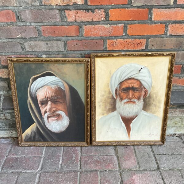 Vintage pair of Middle Eastern oil paintings, one signed Arshad.