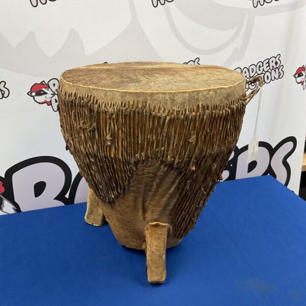 Authentic African bongo drum with cattle hide covering.