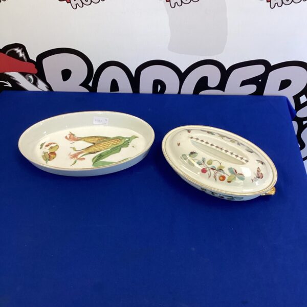 Antique Royal Worcester dish and bowl with floral pattern.