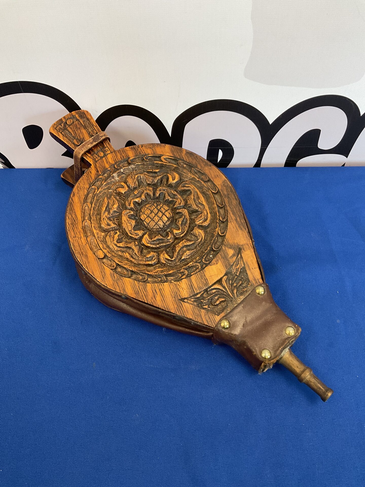 035 Carved oak english rose fireplace bellows