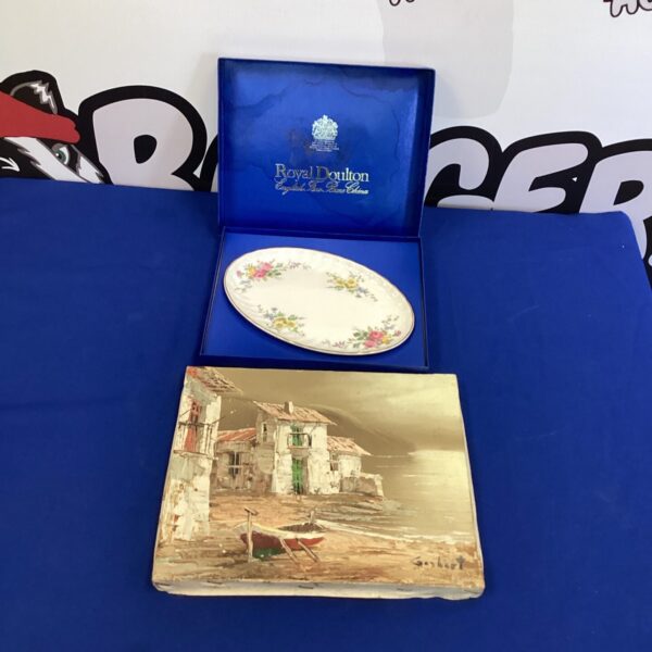 Royal Doulton dish with a hand-painted seaside oil painting.