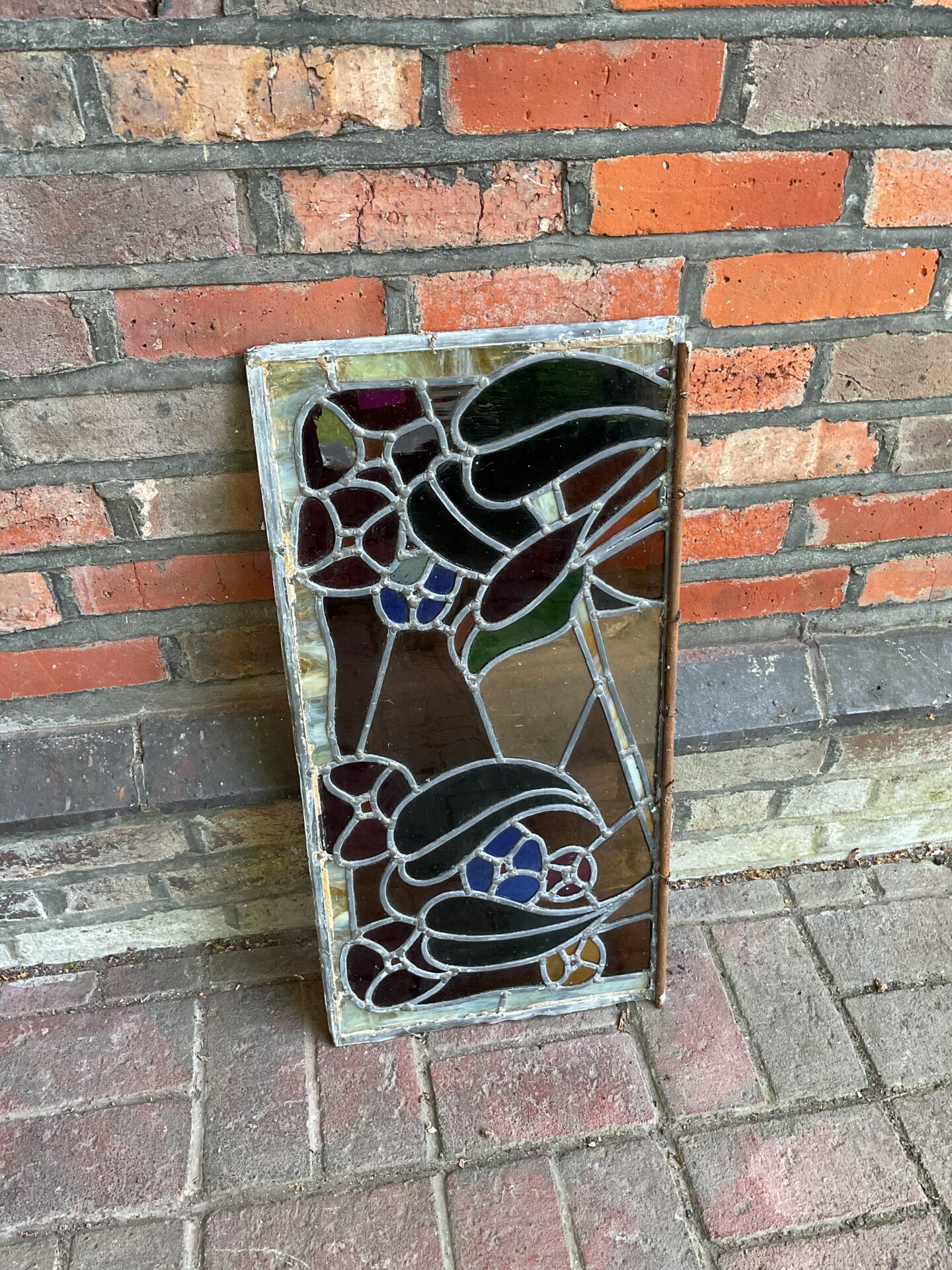 065 Vintage lead lined stained glass window