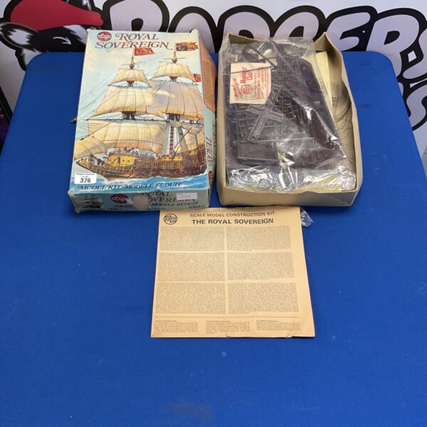 Vintage Airfix Royal Sovereign model kit box and contents.