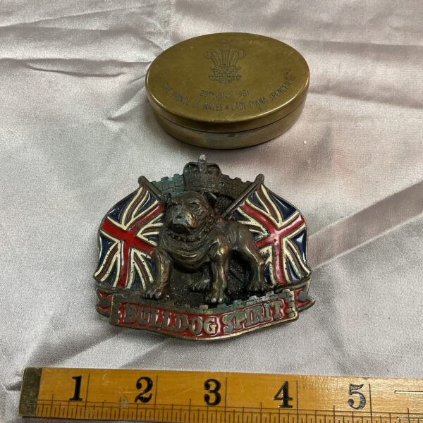 Brass trinket pot commemorating the 1981 royal wedding of Prince Charles and Diana.