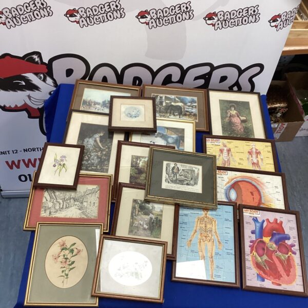 Mixed lot of vintage framed prints for wall decor.