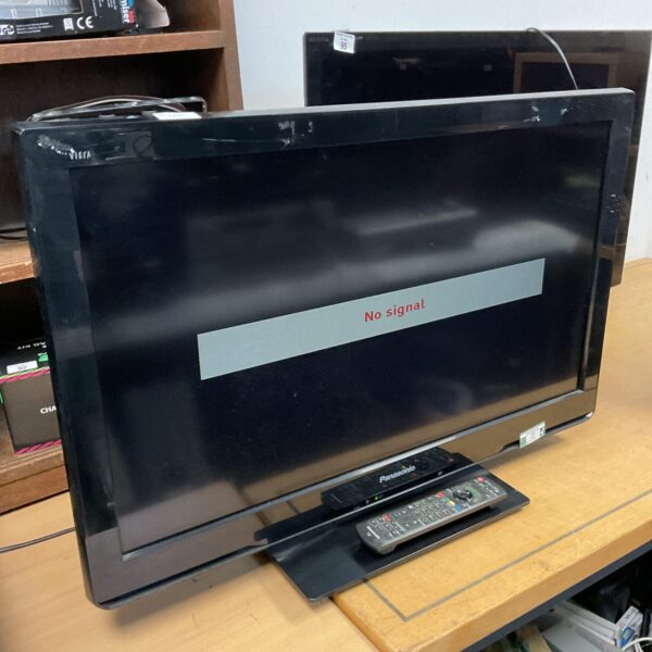 Panasonic 32 inch HD television with remote control.