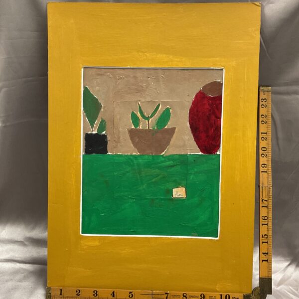 1980 Benjamine Carrivick oil painting of a potted plant still life.