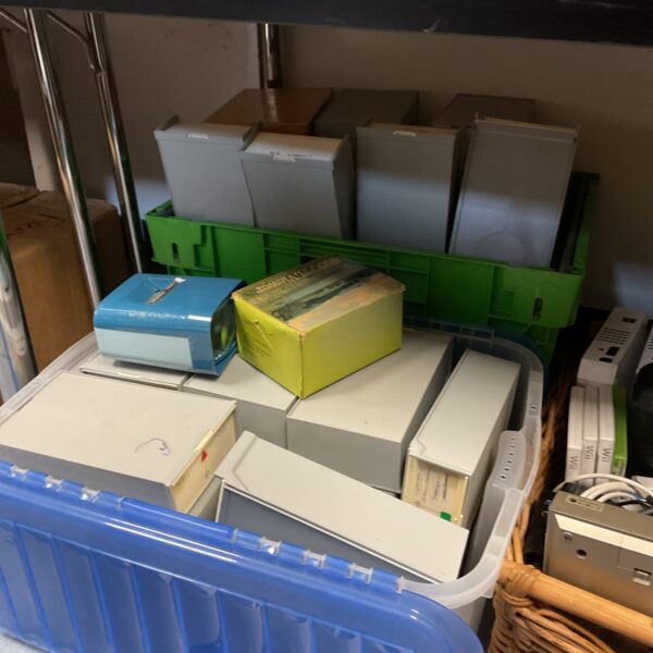Vintage 35mm slide cases for photograph storage and archiving.