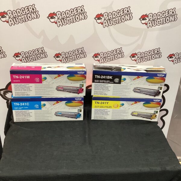 Four Brother TN-241 printer cartridges presented as a lot.