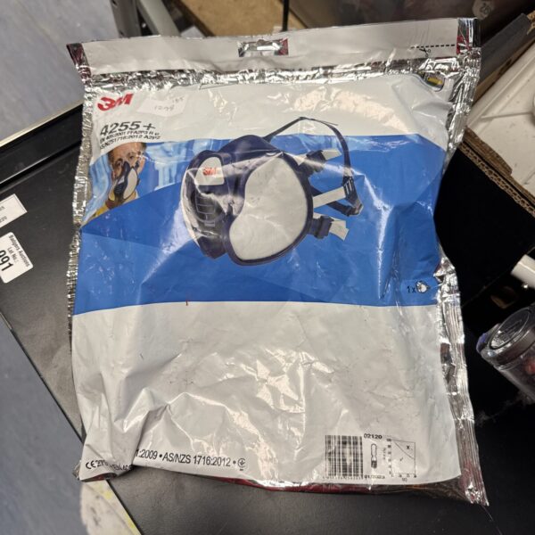 Sealed 3M 4255+ dust mask in original packaging for respiratory protection.
