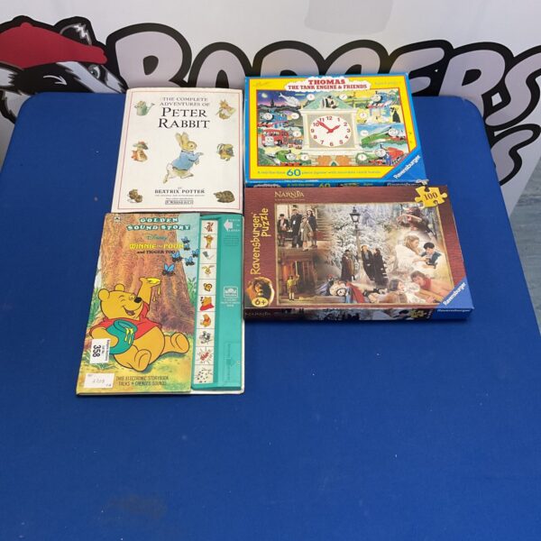 Vintage Ravensburger Thomas the Tank Engine puzzle and Winnie the Pooh book lot.
