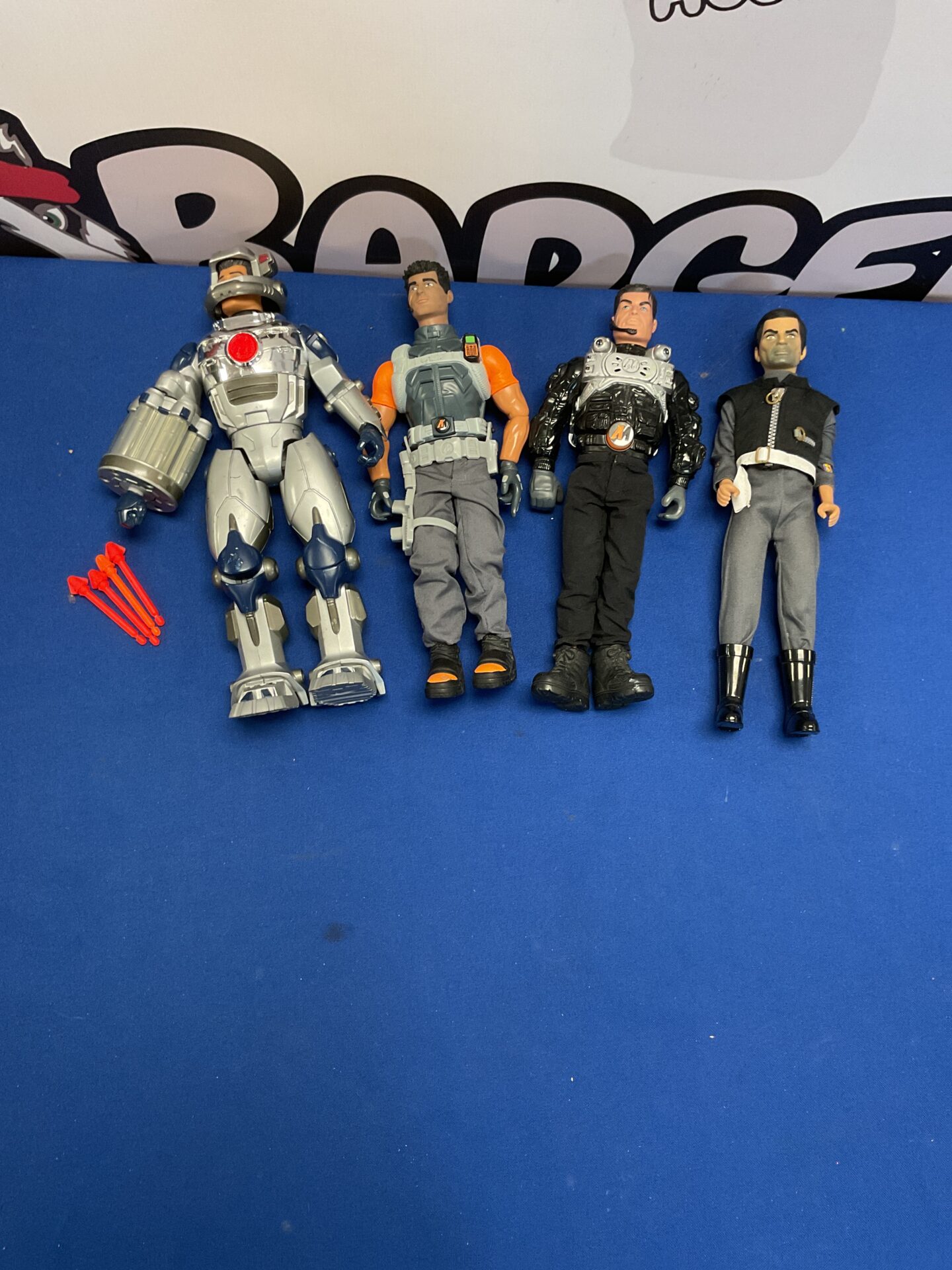 356 Three retro action man figures and spectrum captain black figure