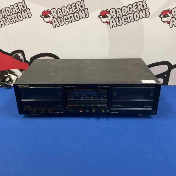 Vintage Kenwood KX-W6020 double cassette deck, black stereo unit.