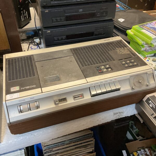 Front view of a vintage Philips N1500 VCR video recorder.