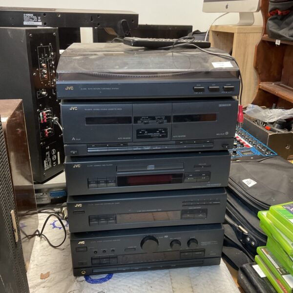 Vintage JVC component hi-fi system with AX-E76 amplifier on display.