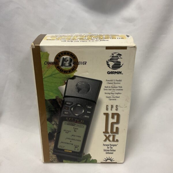 Vintage Garmin 12xl GPS navigator handheld unit for outdoor use.