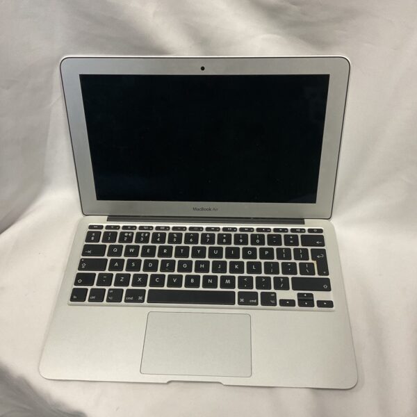 Silver Apple MacBook Air laptop, model A1465, open view.