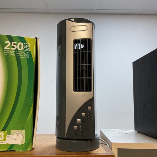 White vintage 33cm tower fan for cooling and collection.
