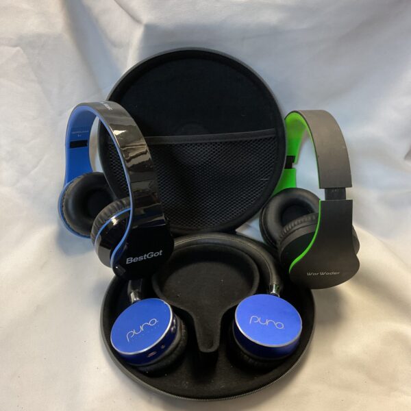 Bluetooth headphones lot featuring Puro brand over-ear headphones.