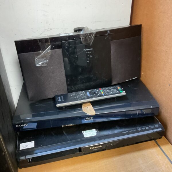 Sony Blu-ray player and Panasonic DVD player lot for home entertainment.