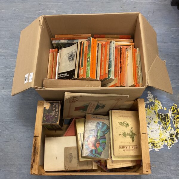Vintage book lot featuring Penguin paperbacks and assorted novels.