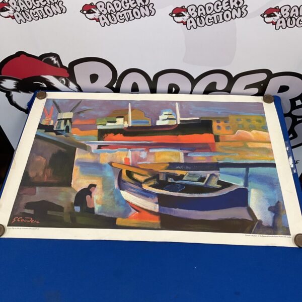 Vintage Gouderc print of a colourful cargo ship for educational use.