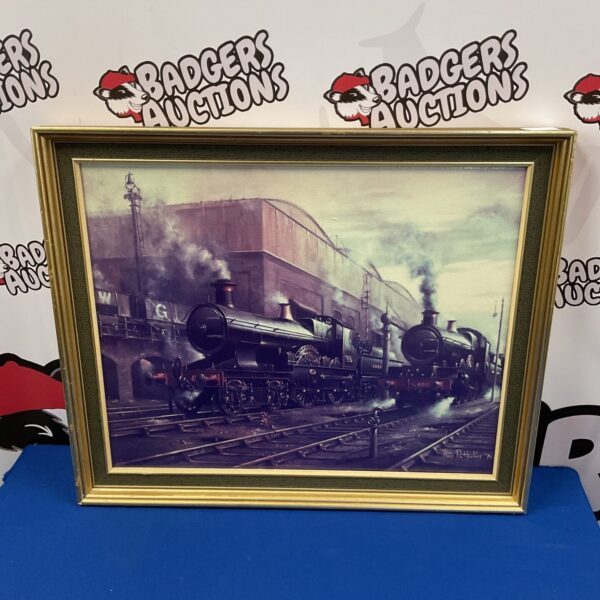 Detailed Philip D Hawkins steam train print, vintage railway art.