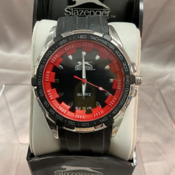 Black strap Slazenger quartz wristwatch with analogue display.