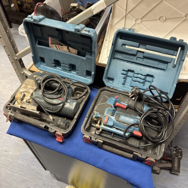 Bosch and Erbauer jigsaw lot, vintage power tools for DIY projects.