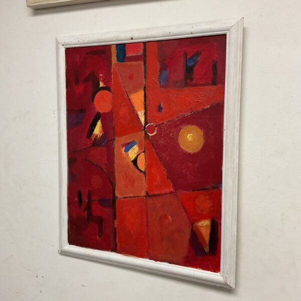 Vibrant Ray Barry abstract oil painting on board with bold colours.