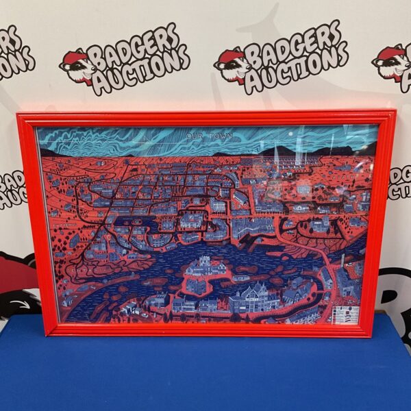 Vibrant Grayson Perry ‘Our Town’ print depicting a colourful townscape.