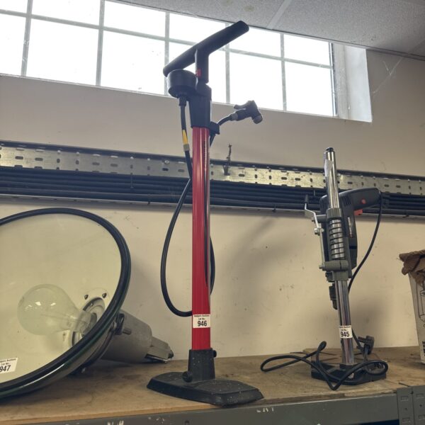 Vintage Turbo Charger bicycle pump with wooden handle.