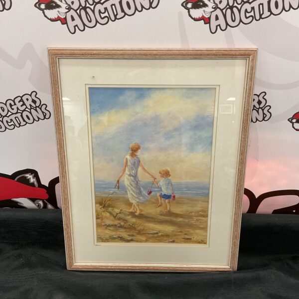 Vintage Sue Looker oil painting of children on a beach.