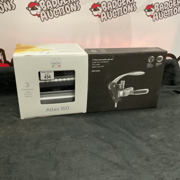 Marcato Atlas 150 pasta maker and John Lewis sommelier set on display.