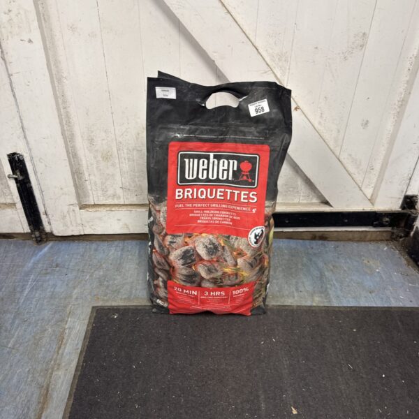 Weber charcoal briquettes bag for outdoor barbecues and grilling.