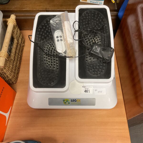 Legex leg exerciser with remote control for home fitness.