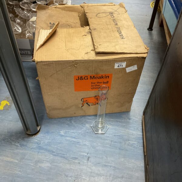 Lot of vintage Simax medical testing tubes in cardboard box.