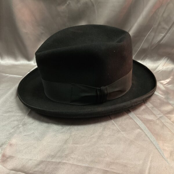 Black Battersby London homburg hat, size 7 1/4, vintage style.