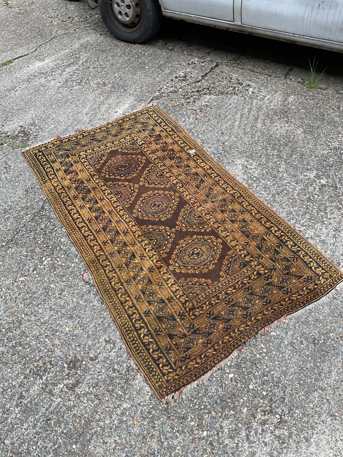 564 Mid century orange & brown rug 6ft x 3ft