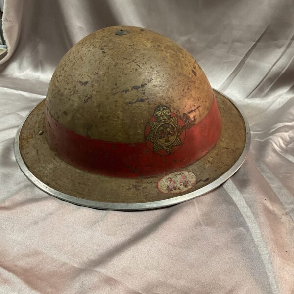 Vintage WWII National Fire Service helmet, Area 34, East London.