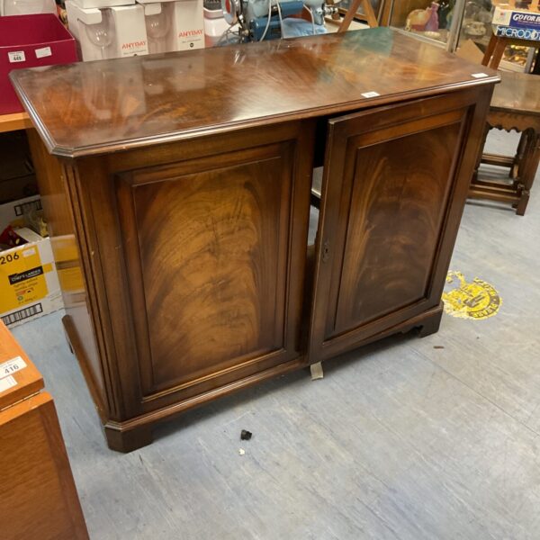 Large walnut media cabinet with two doors, vintage style.