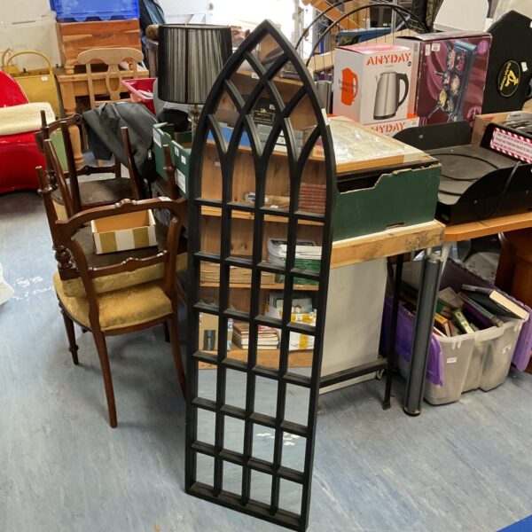 Dark gothic church window mirror measuring 140cm x 40cm.