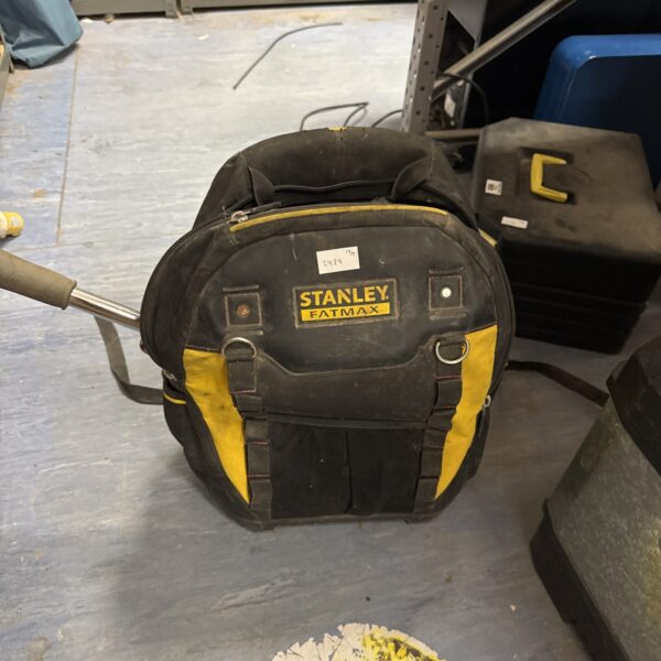 Yellow Stanley Fatmax tool bag with multiple pockets.