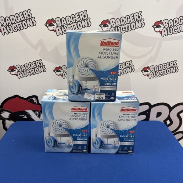 Three Unibond Aero 360 moisture absorbers in packaging.