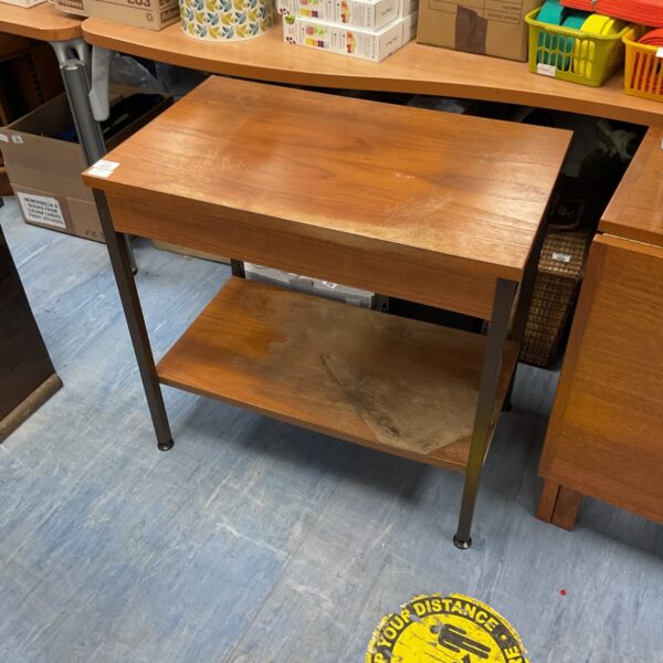 Vintage small oak desk with laminate surface.