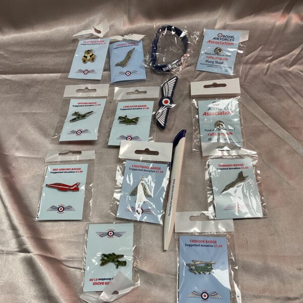 Collection of RAF pin badges from the Royal Air Forces Association.